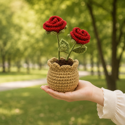 Red Rose Crochet Pot