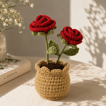 Red Rose Crochet Pot